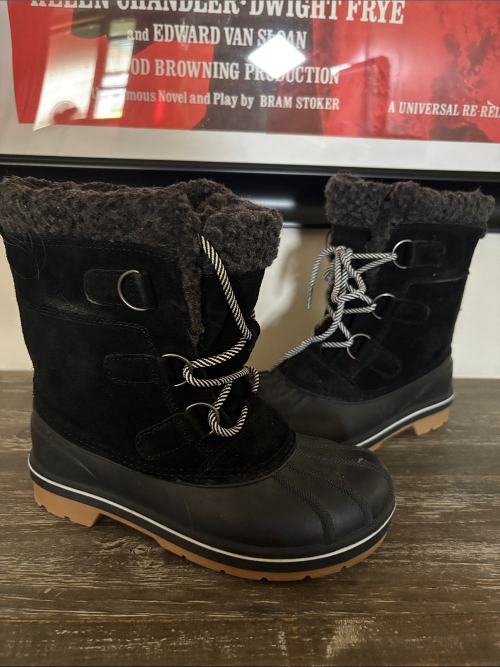 Cat & Jack Black and Brown Kids Snow Boots with Faux Fur Cuff